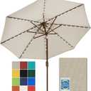 EliteShade USA 10-Year-Non-Fading Solar Market Umbrella with 80 LED Lights Patio Umbrellas Outdoor Table Umbrella with Ventilation, Antique Beige, 9 FT(Single Vent Tilt)
