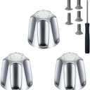 Shower Knobs 3 Piece Replacement,Compatible with Price/Pfister Verve Tub Shower Knob Replacement,Bathtub Faucet Handles Remodel Trim Kit,Faucet Handle Chrome,Include 3 Shower Knobs 5 Screws and Wrench