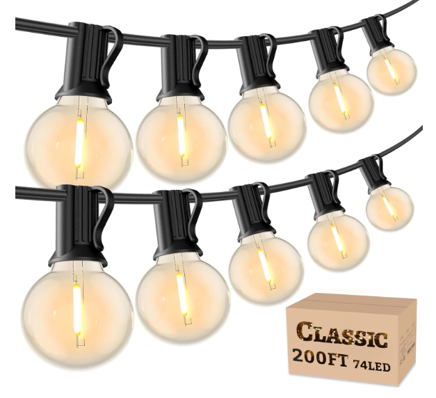 RTTY 200 FT Outdoor String Lights Patio Light for Outside, Waterproof G40 Shatterproof LED Bulbs, Dimmable Hanging Connectable Globe Lighting for Backyard, Cafe, Bistro, Market, Balcony, Porch, 2700K