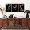 3pcs Black Gold Elk Canvas Wall Art Modern Deer Theme Posters Prints Paintings Wildlife Pictures Wall Decor for Bedroom Living Room Office Bathroom Decoration Unframed