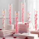 LemonRoad 6 Pcs Valentines Day Pink Bow Hurricane Glass Candle Holders 14 x 2.5 Inch Pink Cute Cylinder Candle Holders Chimney Tube Open Ended Bottomless Cylinder for Wedding Table Centerpiece Decor