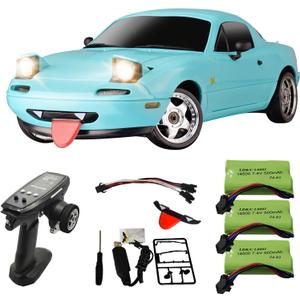 Skymaker 1/18 RC Drift Car with 3 Batteries Mazda MX-5 Miata 2.4GHz LDRC 1804 RWD Drifting Adults with ESP Gyro Pop-up Light (Blue)