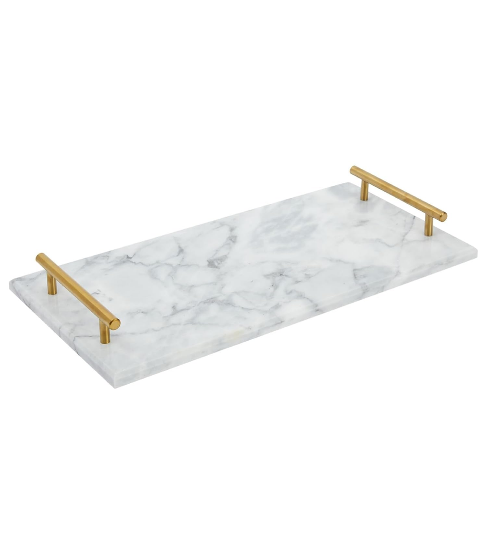 Juvale Marble Serving Tray with Gold Handles for Coffee Table, Kitchen (Rectangle, 15x7.5 in)