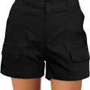 luvamia Cargo Shorts for Women Casual Summer High Waisted Chino Shorts Ribbed Elastic Waist Utility Pockets Comfy Shorts (Small, Black)