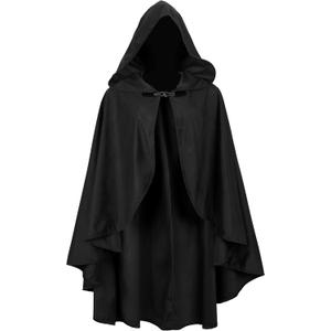 HOMELEX Hooded Renaissance Cloak for Men Women Adult Halloween Medieval Victorian Velvet Cape (Black)