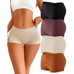 CUTE BYTE Womens Seamless Boy Shorts Underwear Soft Stretch No Show Boxer Shorts Briefs Panties for Ladies 4 Packs S
