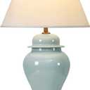 Blue Ceramic Table Lamp, Nordic Bedside Lamp Gold Metal Bracket Base with White Fabric Lampshadetable Lamps for Living Room Bedroom Study Hotel