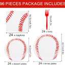 96pcs Baseball Party Tableware Set, Disposable Baseball Dessert Cake Paper Plates Napkins & Forks for Sports Ball Themed Birthday Party Decorations & Supplies Serves 24 Guests