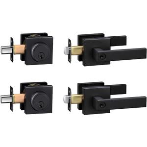 Cielsa Dawn Exterior Door Lock Set,Combo Lock-Heavy Duty Black Door Handle and Single Cylinder Deadbolt Lock,Keyed Alike Door Locks for Front Door(Matte Black,2Pack Set)