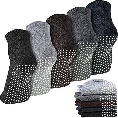 Geyoga 5 Pairs Non Slip Socks for Men Women Grip Socks with Cushion Unisex for Yoga Pilates Barre Home Workout