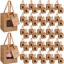 Fuutreo 50 Pcs Brown Kraft Paper Gift Bags with Window 4 x 2.75 x 4.5 In, Handles & Tags for Wedding, Valentine's, Mother's Day Gift Wrap