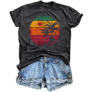Women's Vintage Floral T Shirt Boho Wildflower Graphic Loose Tees Short Sleeve Casual Tops L