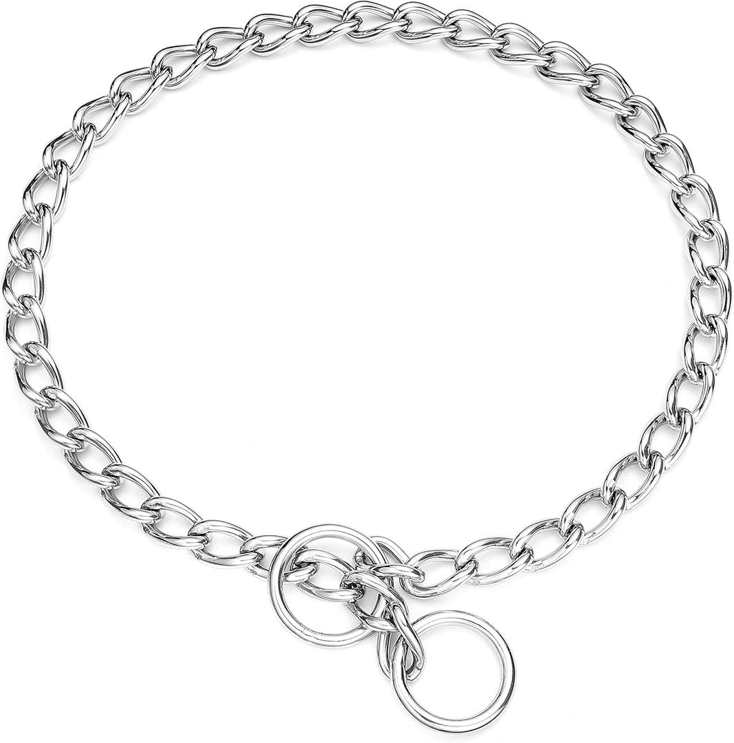 Strong Chain Dog Collar, Stainless Steel Metal Link Dog Silp Collars for Training Walking, Waterproof, Arnish Resistant Metal Chain Collar for Dogs, 3.0mm 21.5inches (Dog's Neck 16-18inches)