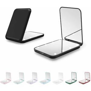 Compact Mirror, 1X/3X Magnification LED Pocket Mirror with Nternal BIattery, Mini Mirror for Purse, Pocket,Travel and Present (Black)