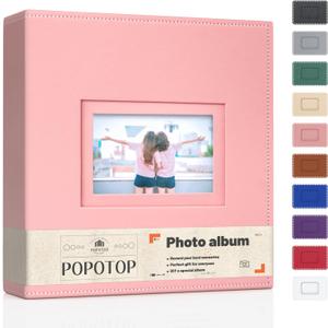 Popotop Photo Album 4x6 300 Pockets with Leather Hardcover Cover, Small Photo Album Holder Book with 50Pcs Pages for Family Travel Wedding Baby Gifts
