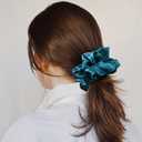 Large Silk Satin Scrunchies - Jumbo Hair Ties for Thick Curly Hair - Pack of 6 (Green)