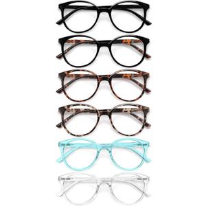 GIBLOGO Stylish 6 Pack Reading Glasses for Women Men-Computer Readers with Spring Hingess-Round Fake Eyeglasses w/Clear Lens 
Classes+1.25 6 Pack
