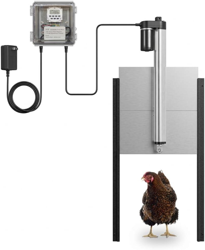 JVR Automatic Chicken Coop Door with Timer, Heavy Duty Aluminum Security Door, Smart Anti-Pinch Sensor & Industrial Screw-Rod Actuator, Precise Dusk to Dawn Schedule, Fits 11" x 12" Openings (Small)