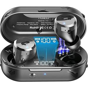 TOZO T12 Wireless Earbuds Bluetooth Headphones Premium Fidelity Sound Quality Wireless Charging Case Digital LED Intelligence Display IPX8 Waterproof Earphones (Dark Black) TOZO T12 Wireless Earbuds Bluetooth Headphones Premium Fidelity Sound Quality Wireless Charging Case Digital LED Intelligence Display IPX8 Waterproof Earphones (Dark Black)