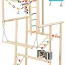Navaris Wooden Parrot 4-Tier Playpen - Vibrant Budgie Playground with Parrot Stand Ladder Toys and Accessories - Bird Play Stand - Budgie Perch for Fun, 48.5L x 35W x 97H cm