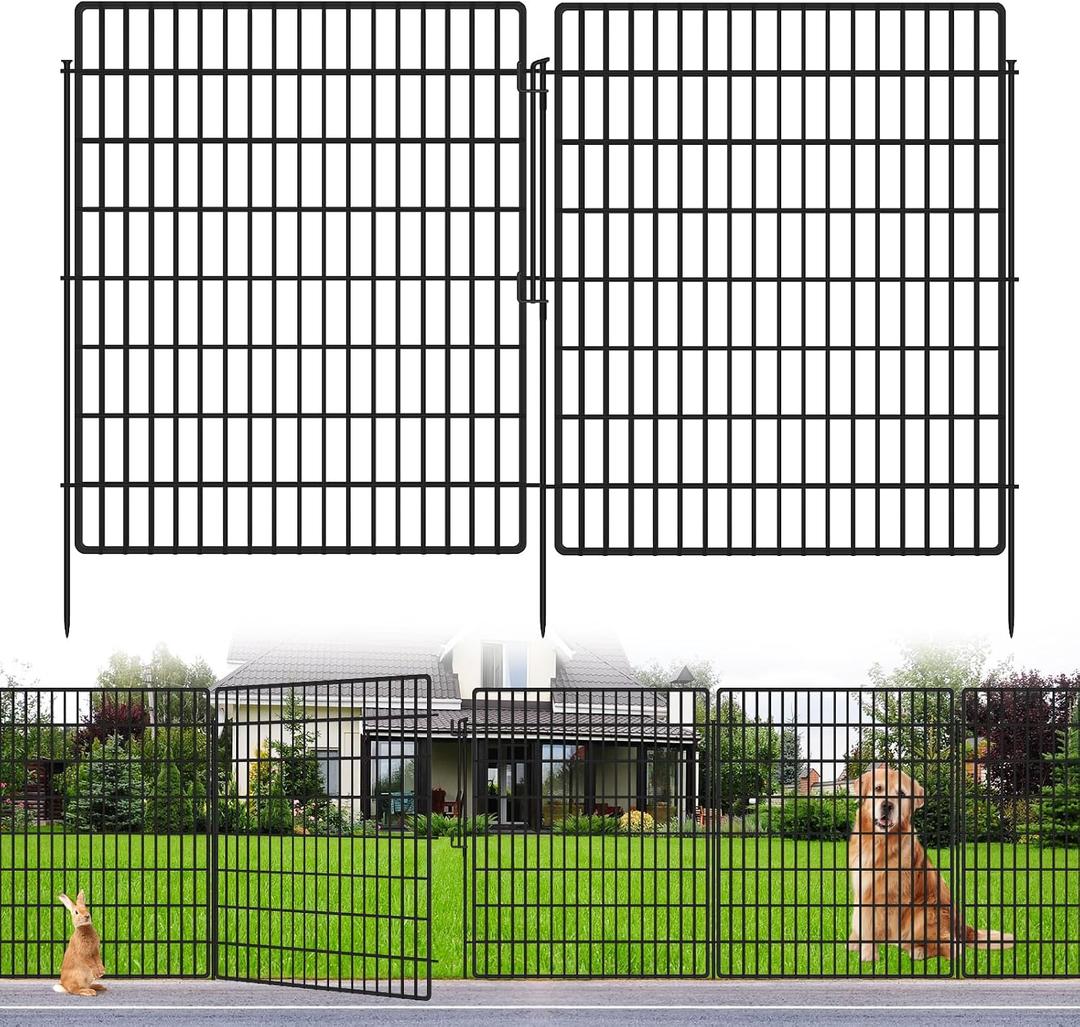 5 Panels Garden Fencing Animal Barrier with Lock, 33 in(H) X 12 ft(L) Dog Fence Outdoor for Yard Rustproof No Dig Decorative Tall Garden Fence Metal Wire Panel Border Rabbit Ground Stakes Fencing