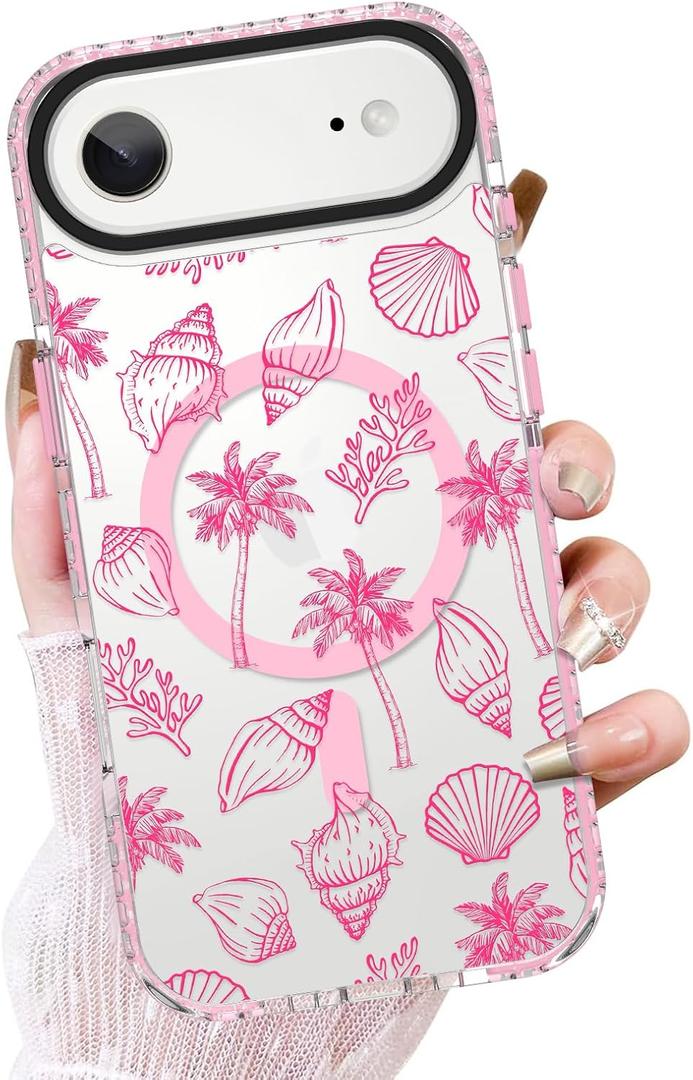 ZIYE Clear Case for iPhone Air Compatible with Magsafe, Pink Sea Shell Design Shockproof Soft TPU Bumper Hard PC Protective for Women Girls Magnetic Cover