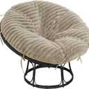 Papasan Chair Cushion Cover, Plush Faux Fur papasan Cushion Cover, 50 Inch for 40-44 Inch Cushions, Super Soft Removable Cover with Ties & Zipper, Machine Washable - Khaki