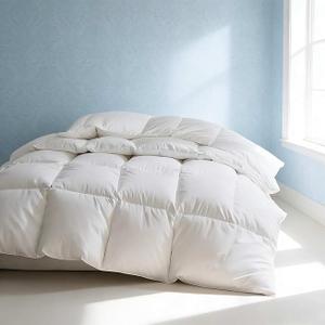 Martha Stewart Luxury White Goose Feathers Down Fiber Comforter King Size - Hotel Collection 100% Cotton Cover Duvet Insert, Light Warmth with 8 Corner Tabs, Breathable, Hypoallergenic, 106 x 90 Inch