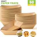 ZORRITA 4 LB Large Paper Food Trays, 50 Pack Disposable Nacho Trays Kraft Paper Food Boats Party Serving Baskets for Nachos Sandwiches Burgers Popcorns Salads Snacks