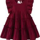 Goodplayer Toddler Baby Girl Dress Summer Cotton Linen Ruffle Halter Sleeveless Kids Casual Beach Party Dresses 1-6 Years (Wine Red Dress, 3-4 Years)