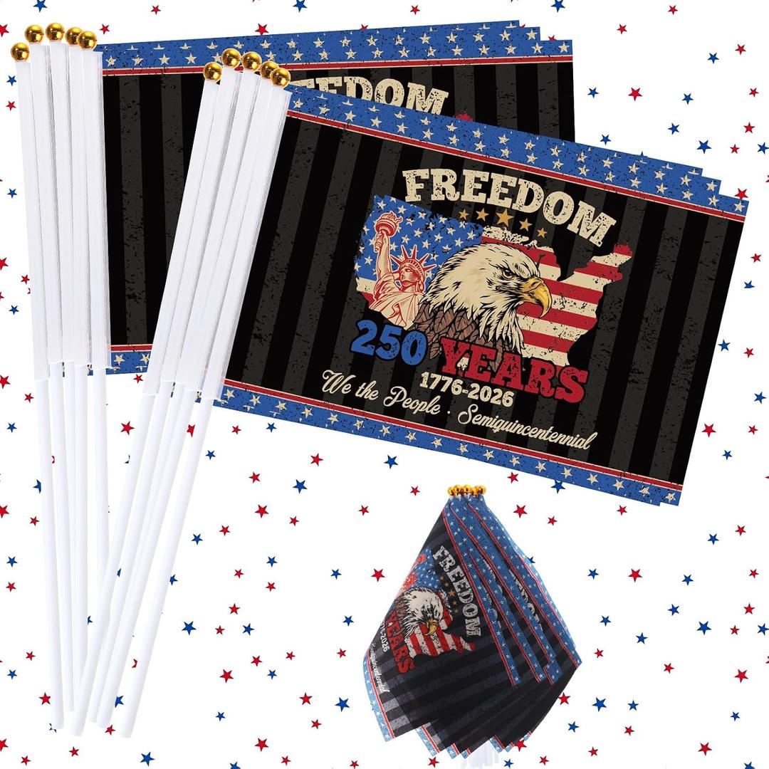 Outus 30 Pcs 250 Years Stick Flags 250 Anniversary Small Handheld Flags Eagle Design for USA Patriotic Freedom 1776-2026 Independence Day Party Favors Supplies Celebration Parades Decor