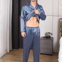 Men's Silky Satin Pajama Sets Mens Sleepwear Big and Tall Pajamas for Men Loungewear Summer Pjs Lounge Set M-5XL (Gray, M)