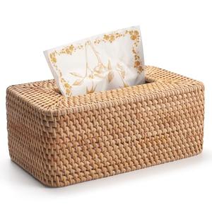 Rattan Tissue Box Cover Natural Woven Facial Napkin Holder Rectangular 10 x 6.1 x 4.1 Inch (Natural)