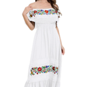 Mexican Dress for Women Floral Embroidery Maxi Off-Shoulder Ruffle Sleeveless Traditional Fiesta Dresses, XL
