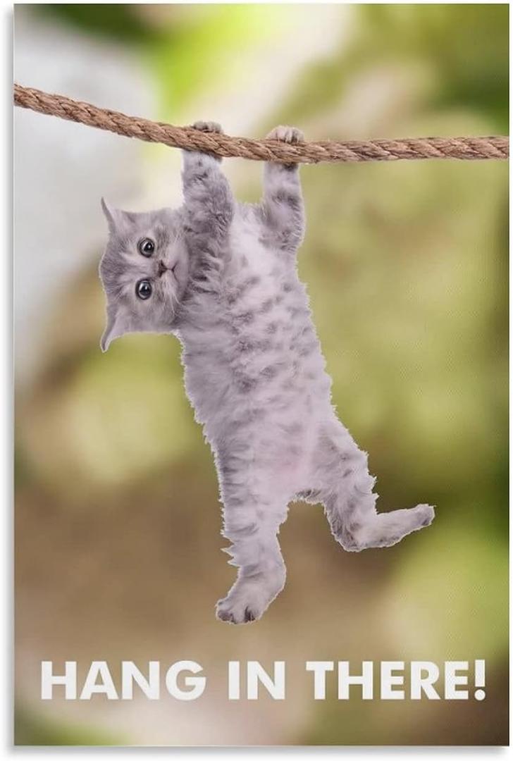 Aimeryup Cat Hang in There - Funny Motivational Cat Wall Art Canvas Bedroom Painting Home Decor Pictures Artworks Posters UnFramed-1,16x24inch(40x60cm)