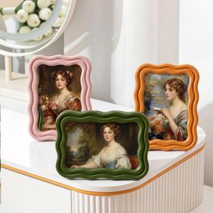 Vicenpal Scalloped Picture Frame with Real Glass, Vintage Curved Funky Decorative Picture Frame Wavy Edge, for Desktop Wall Display Home Decor Gift Aesthetic Art(4 x 6 Inch,Retro Colors,3 Pack)