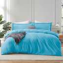 Hearth & Harbor Bright Blue Duvet Cover Full Size, 3 Piece Soft Double Brushed Bedding Set, Includes 1 Duvet Cover 80x90 inches with Button Closure and 2 Pillow Shams