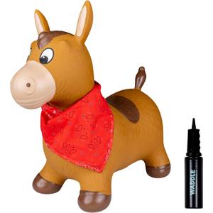 Waddle Bouncy Animal Hopper - Inflatable Hopping Animals, Indoors and Outdoors Fun, Pump Included, Riding Toys for Boys and Girls Ages 2 Years and Up, Brown Horse