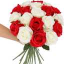 Tifuly Roses Artificial Flowers - 12 pcs Realistic Long Stem Fake Roses Mashup Style Silk Roses for DIY Bouquets Wedding Centerpieces Arrangements Home Party Decor White & Red