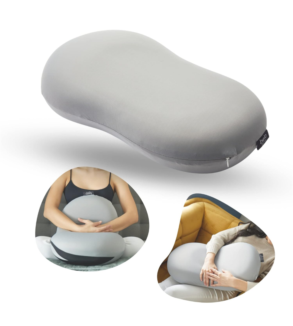 Ergonomic Memory Foam Cervical Neck Pillow - Plush Bean-Shaped Orthopedic Pillow with Washable Cover For All Ages - Cooling Cuddle Pillow Supports Neck, Shoulder, Stomach, Back & More - Gray