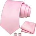 JEMYGINS Solid Color Tie and Pocket Square with Cufflinks Set for Men (Blush Pink)