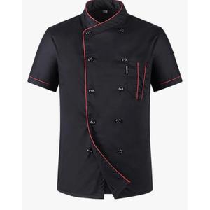 Men's Chef Coat Uniform Short Sleeve Cook Jacket Restaurant Kitchen Work Breathable Clothes, L