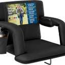 Alpcour Reclining Stadium Seat  Wide Bleacher Chair with Back Support and Cushion, Armrests, Side Pockets, and Bleachers Hook  Best Stadium Seats Chairs for Camping, Kayak, & Paddle Board Backs (Black)
