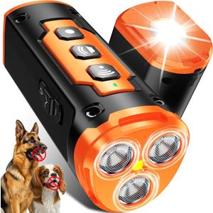 1-Touch Dog Bark Deterrent Devices, 3 Sonic Heads Anti Barking Device for Dogs, 50FT Range Rechargeable Dog Training Tool with Flashlight, Safe Ultrasonic Bark Control, Helps Improve Behavior