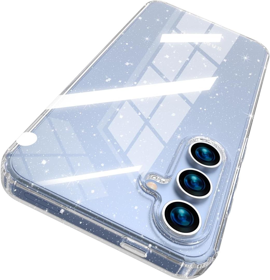 ANNSD for Samsung Galaxy S24 FE Case,Glitter Clear Anti-Yellowing,Slim Flexible Absorption Rubber Full Body Shockproof Protective Cover (Bling)
