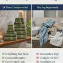 LANE LINEN Cotton Towels for Bathroom - 24 PCs - Highly Absorbent, Durable & Soft - 4 Bath, 4 Fingertip, 6 Hand Towels, 8 Washcloths, 2 Bath Sheets - Family Bundle Pack - Oil Green