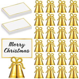 Watersay 12 Pcs Christmas Card Holders Jingle Bell Gold Table Number Metal Picture Holders for Wedding Photos Signs Memo Notes Restaurants Birthday
