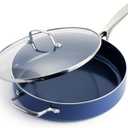 Blue Diamond 5QT Saute Pan with Lid, Non Toxic PFAS-Free Diamond Ceramic Nonstick, Dishwasher & Oven Safe, Metal Utensil Safe, Deep Jumbo Cooker Skillet with Helper Handle, Glass Lid, Blue