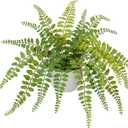 Hollyone Artificial Fern Potted Plant for Outdoors Indoors - Lifelike Faux Boston Fern in White Pot for Garden, Patio, Home, Farmhouse, Windowsill, Office, Living Room, Desk Decoration (Green 1)