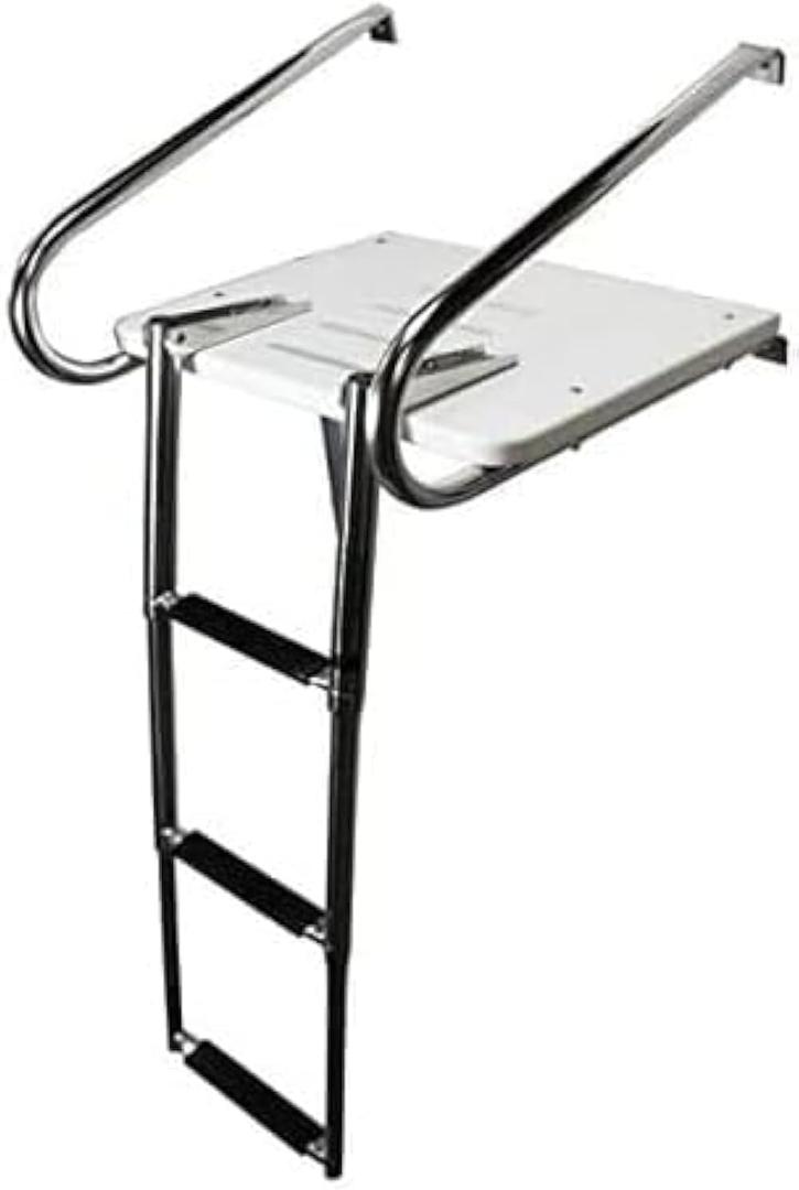 Boat Ladder ABS Swim Platform Stainless Boat Ladder with telescoping 2 Handrails for Marine Boat Yacht, Rated to 400 Pounds